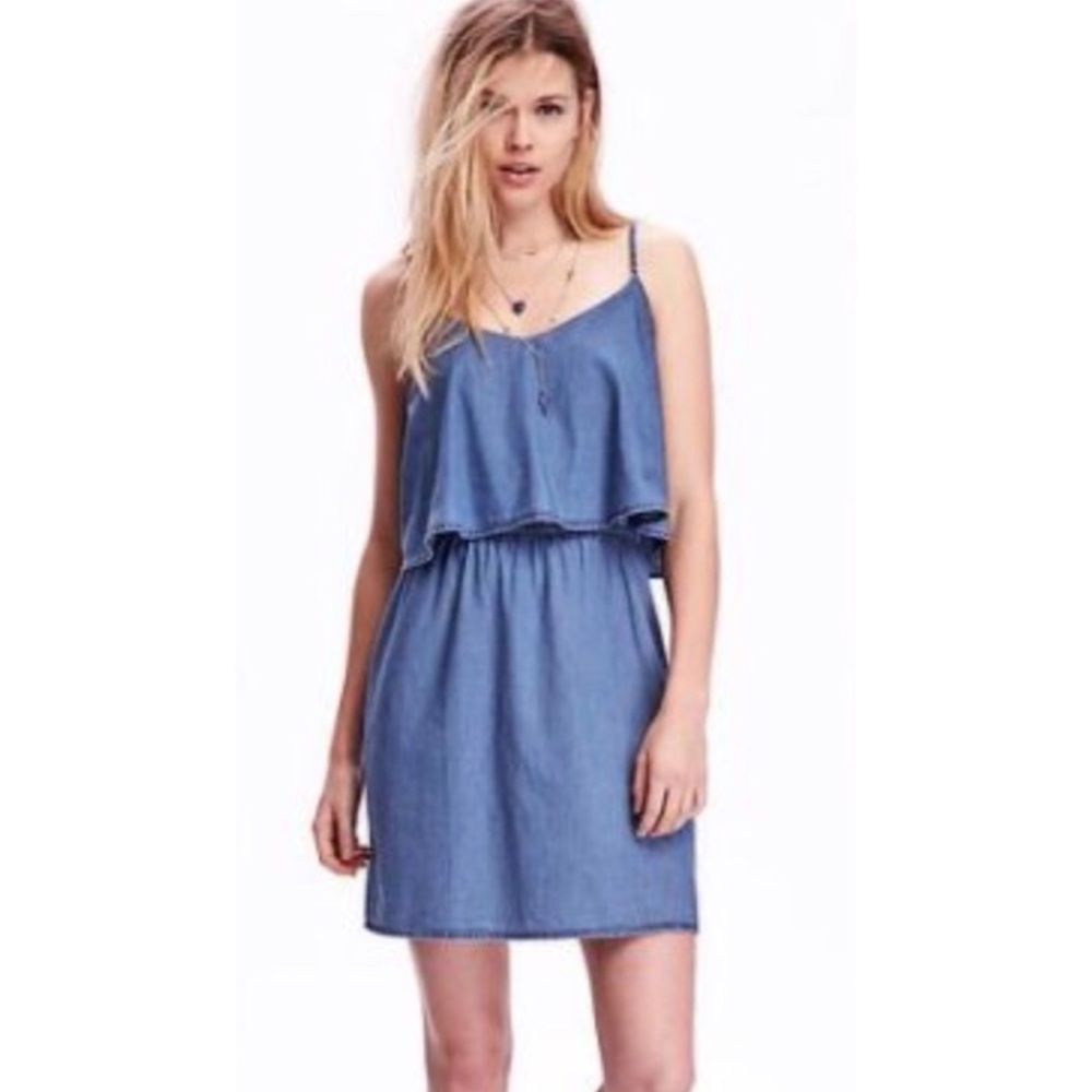 Size small tall ruffle top chambray tank dress